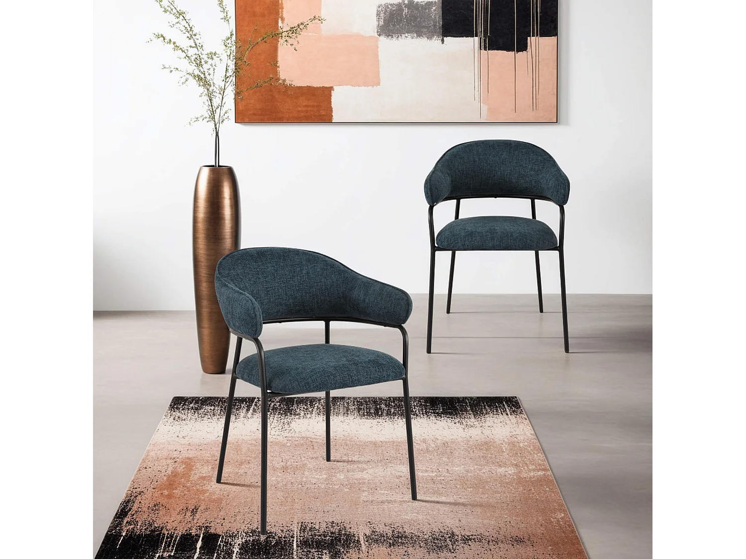 Sedie Rebecca Mobili Azobe 82,5x57x56,5 Tessuto Poliestere Acciaio Blu Petrolio Nero Moderno SET 2 pezzi