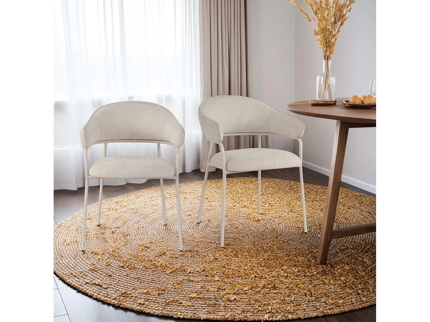 Chaises Dorstenia 82,5x57x56,5 Tissu Polyester Acier Blanc Perle Moderne ENSEMBLE 2 pièces