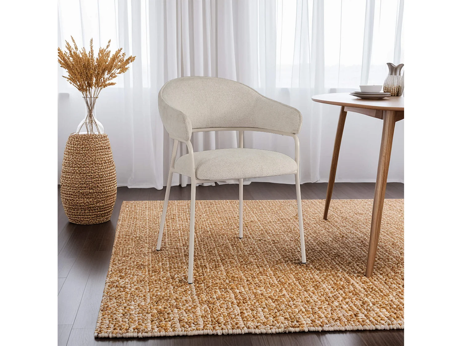 Chaises Dorstenia 82,5x57x56,5 Tissu Polyester Acier Blanc Perle Moderne ENSEMBLE 2 pièces