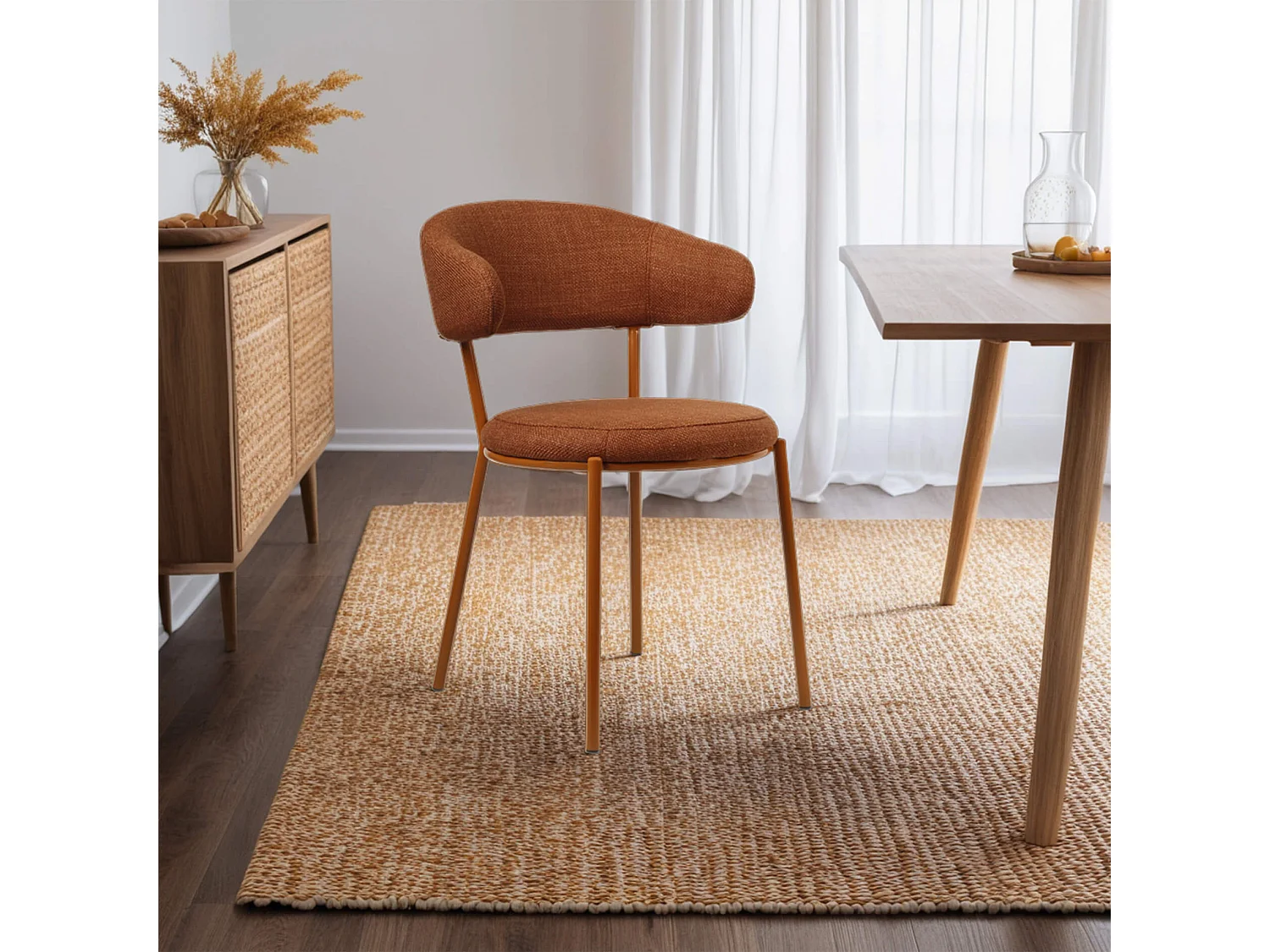 Sedie Rebecca Mobili Frenj 80,5x47,5x57,5 Tessuto Poliestere Acciaio Arancione Moderno SET 2 pezzi