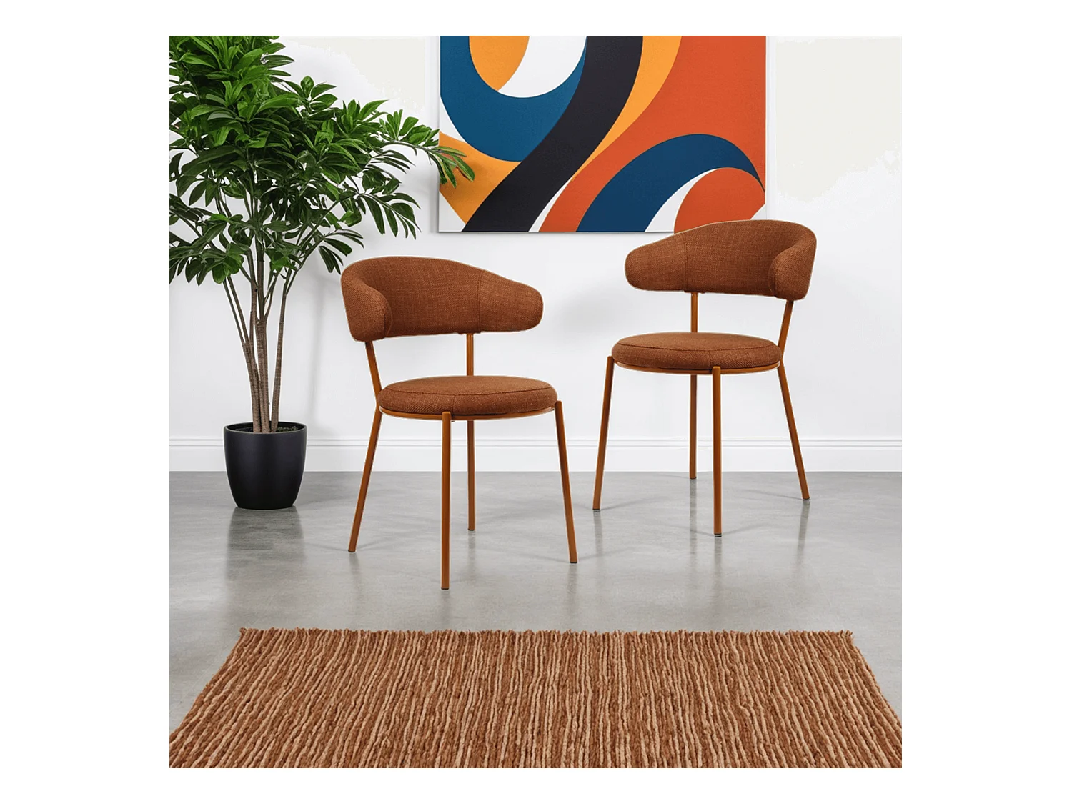 Cadeiras Rebecca Mobili Frenj 80,5x47,5x57,5 Tecido de Poliéster Aço Laranja Moderno CONJUNTO 2 peças