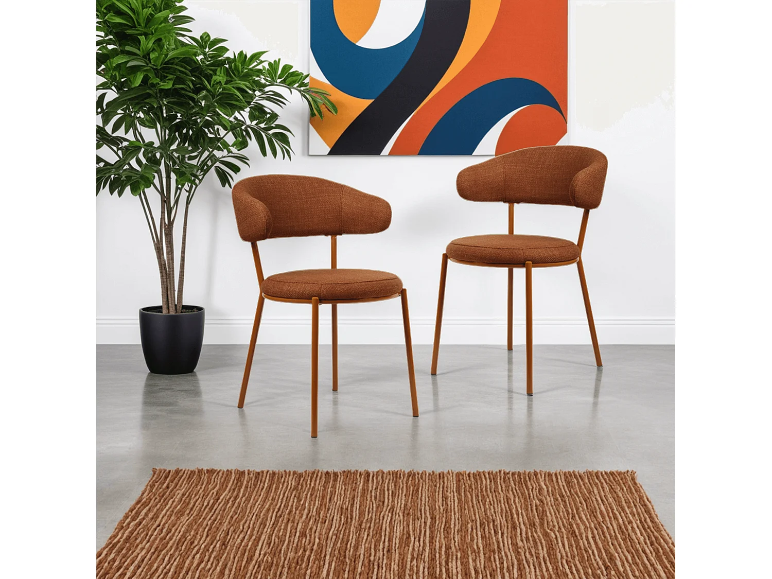 Cadeiras Rebecca Mobili Frenj 80,5x47,5x57,5 Tecido de Poliéster Aço Laranja Moderno CONJUNTO 2 peças