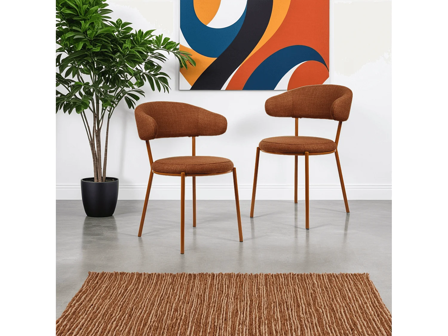 Cadeiras Rebecca Mobili Frenj 80,5x47,5x57,5 Tecido de Poliéster Aço Laranja Moderno CONJUNTO 2 peças