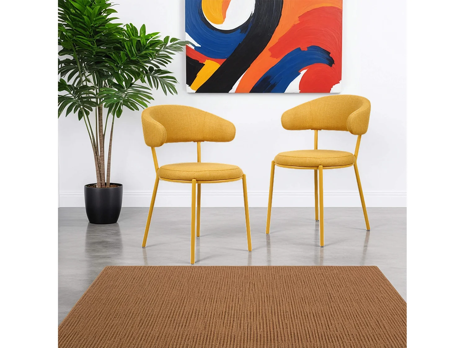 Cadeiras Rebecca Mobili Dablen 80,5x47,5x57,5 Tecido de Poliéster Aço Amarelo Moderno CONJUNTO 2 peças