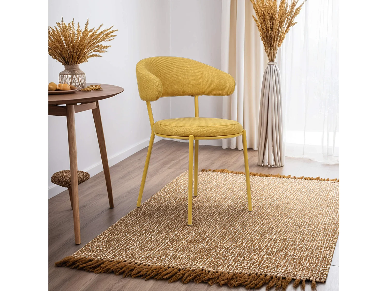 Cadeiras Rebecca Mobili Dablen 80,5x47,5x57,5 Tecido de Poliéster Aço Amarelo Moderno CONJUNTO 2 peças