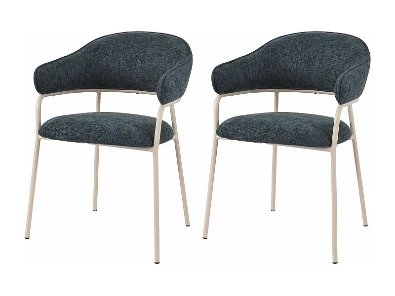 Sedie Rebecca Mobili Guanabana 82,5x57x56,5 Tessuto Poliestere Acciaio Blu Petrolio Bianco Moderno SET 2 pezzi