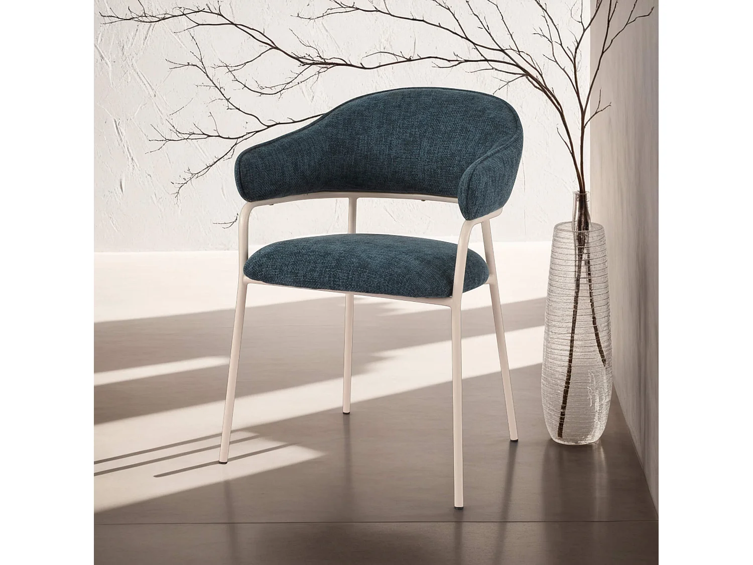 Chaises Guanabana 82,5x57x56,5 Tissu Polyester Acier Bleu Pétrole Blanc Moderne ENSEMBLE 2 pièces