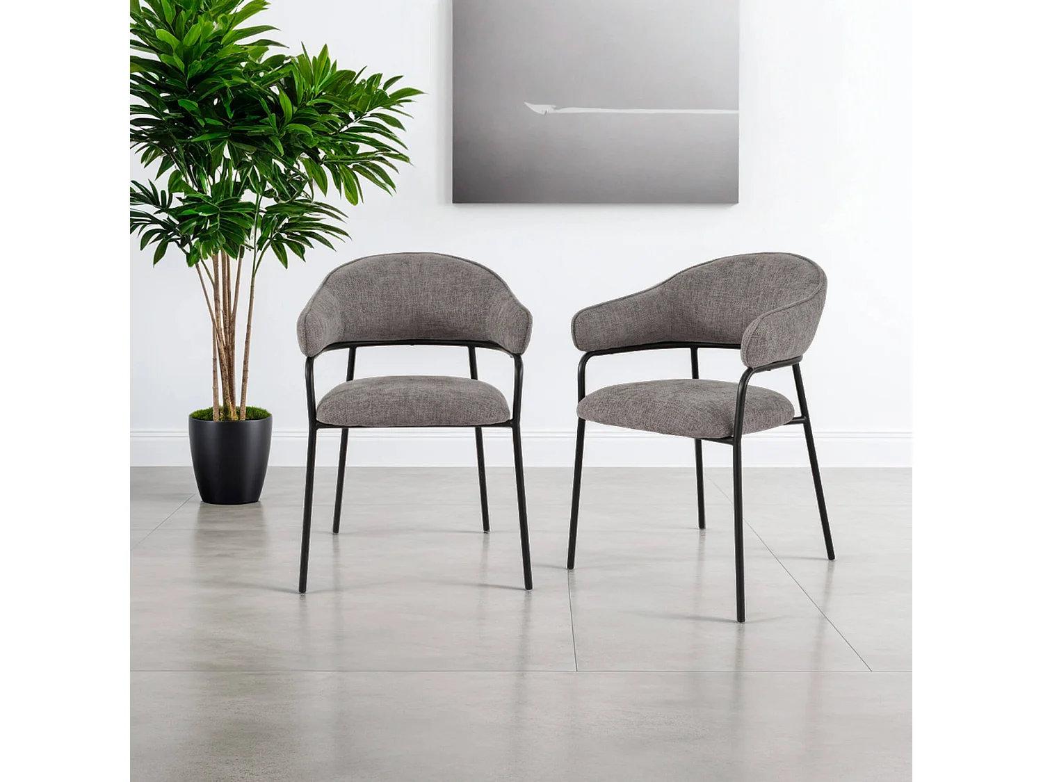 Cadeiras Rebecca Mobili Jatoba 82,5x57x56,5 Tecido de Poliéster Aço Cinza Preto Moderno CONJUNTO 2 peças