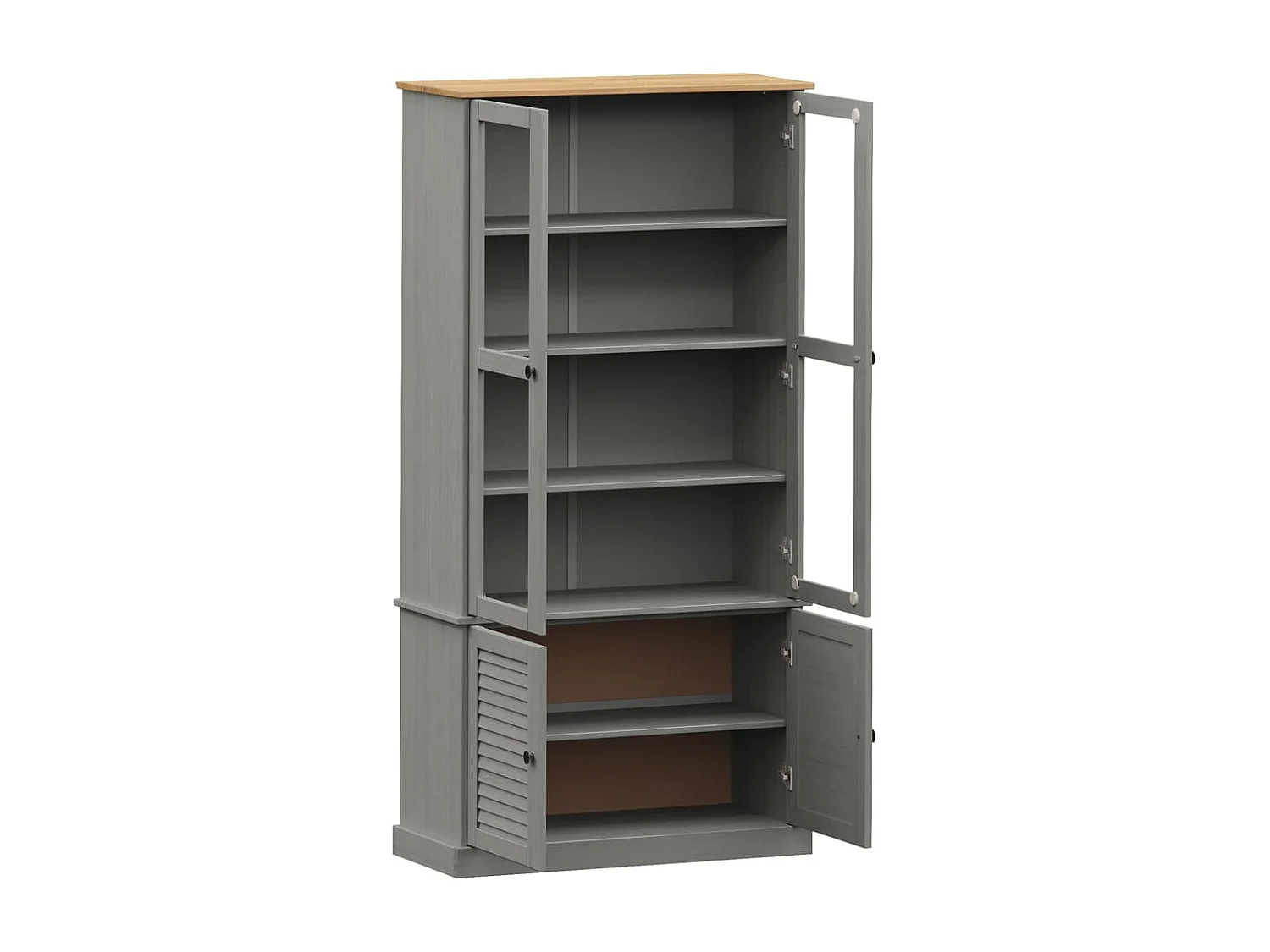 Vitrine VIGO Grau 85x35x170 cm Massivholz Kiefer