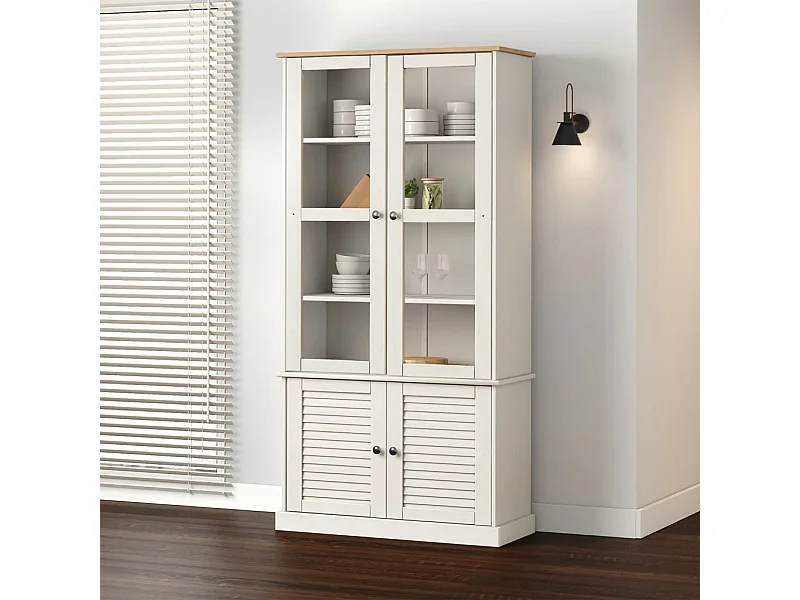 Vitrinekast VIGO 85x35x170 cm massief grenenhout wit