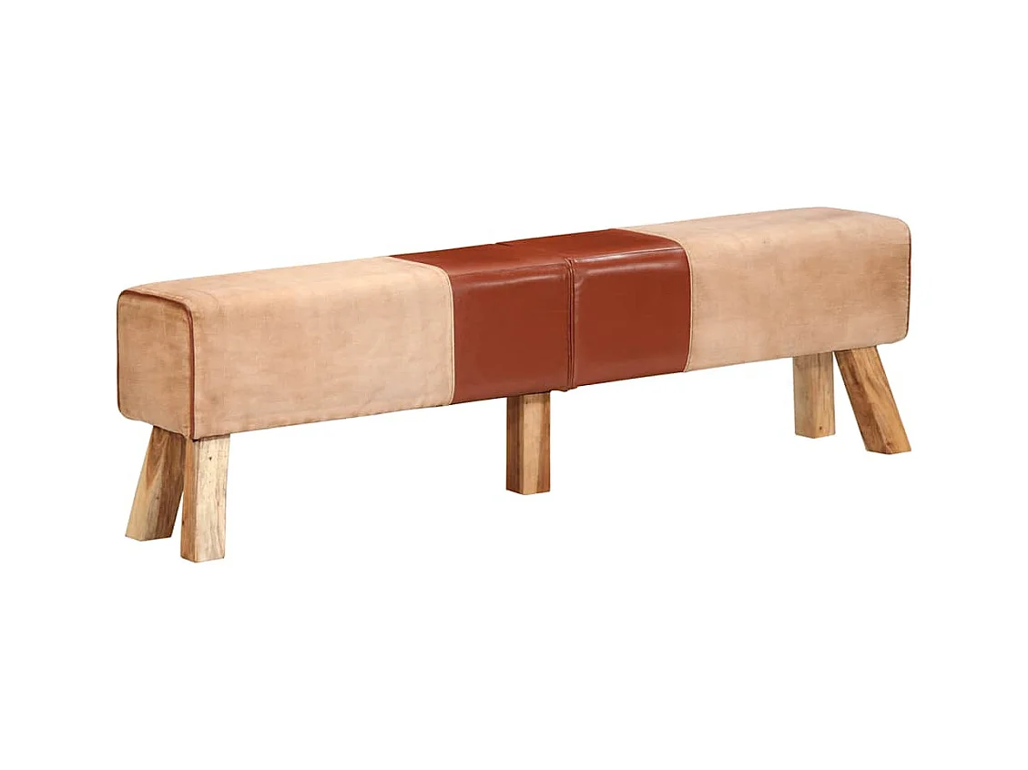 Banc de gymnastique marron 160 cm cuir véritable et toile