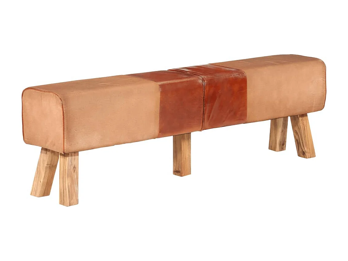 Banc de gymnastique marron 160 cm cuir véritable et toile