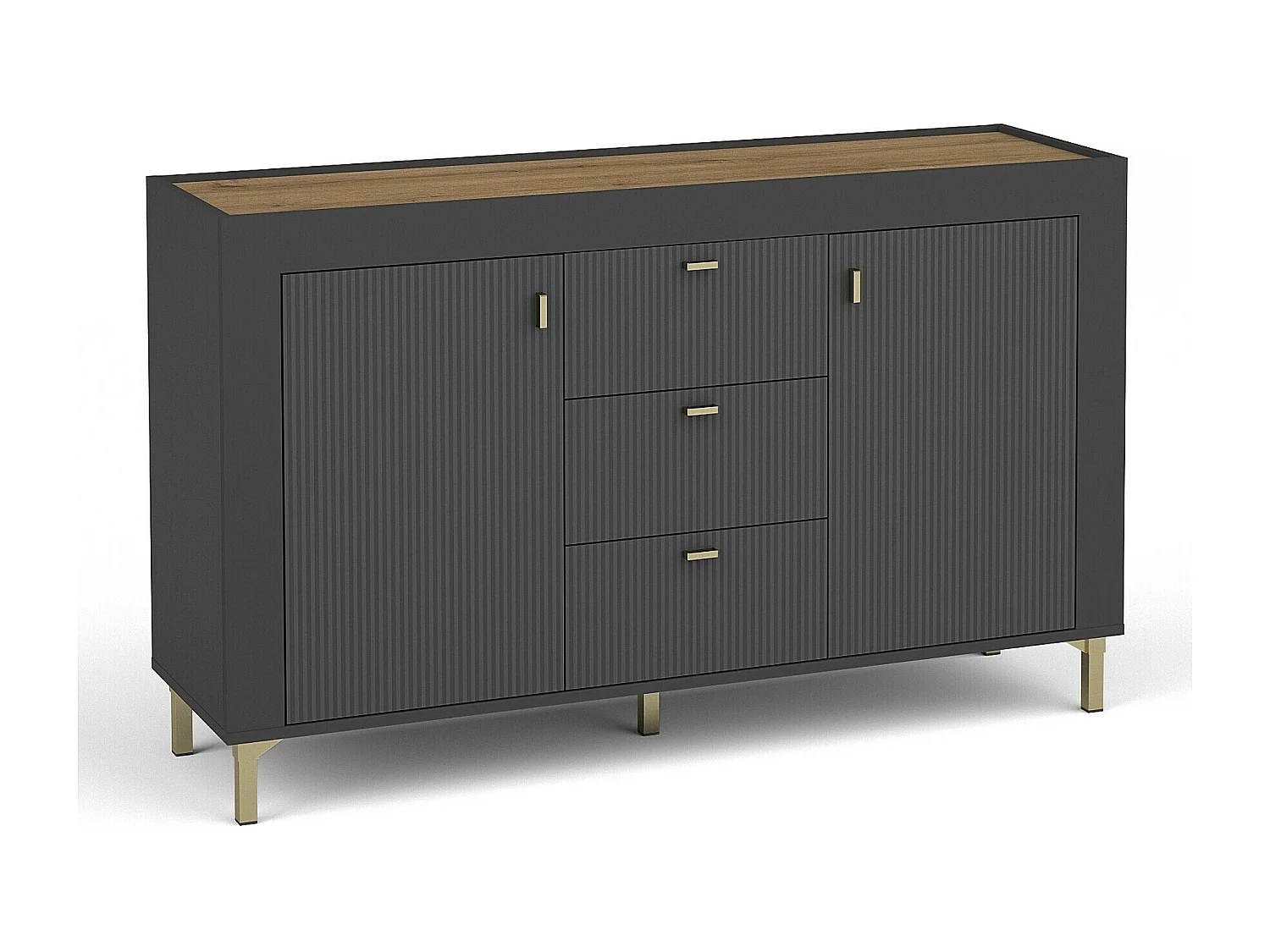 Commode Mormavu 103, Noir mat|Chêne, Avec tiroirs et portes, 84x138x40cm