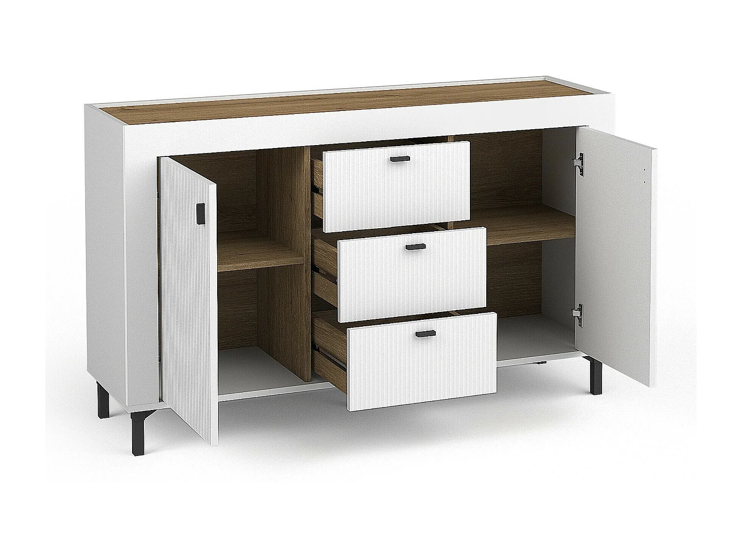 Commode Mormavu 103, Chêne|Mat blanc, Avec tiroirs et portes, 84x138x40cm