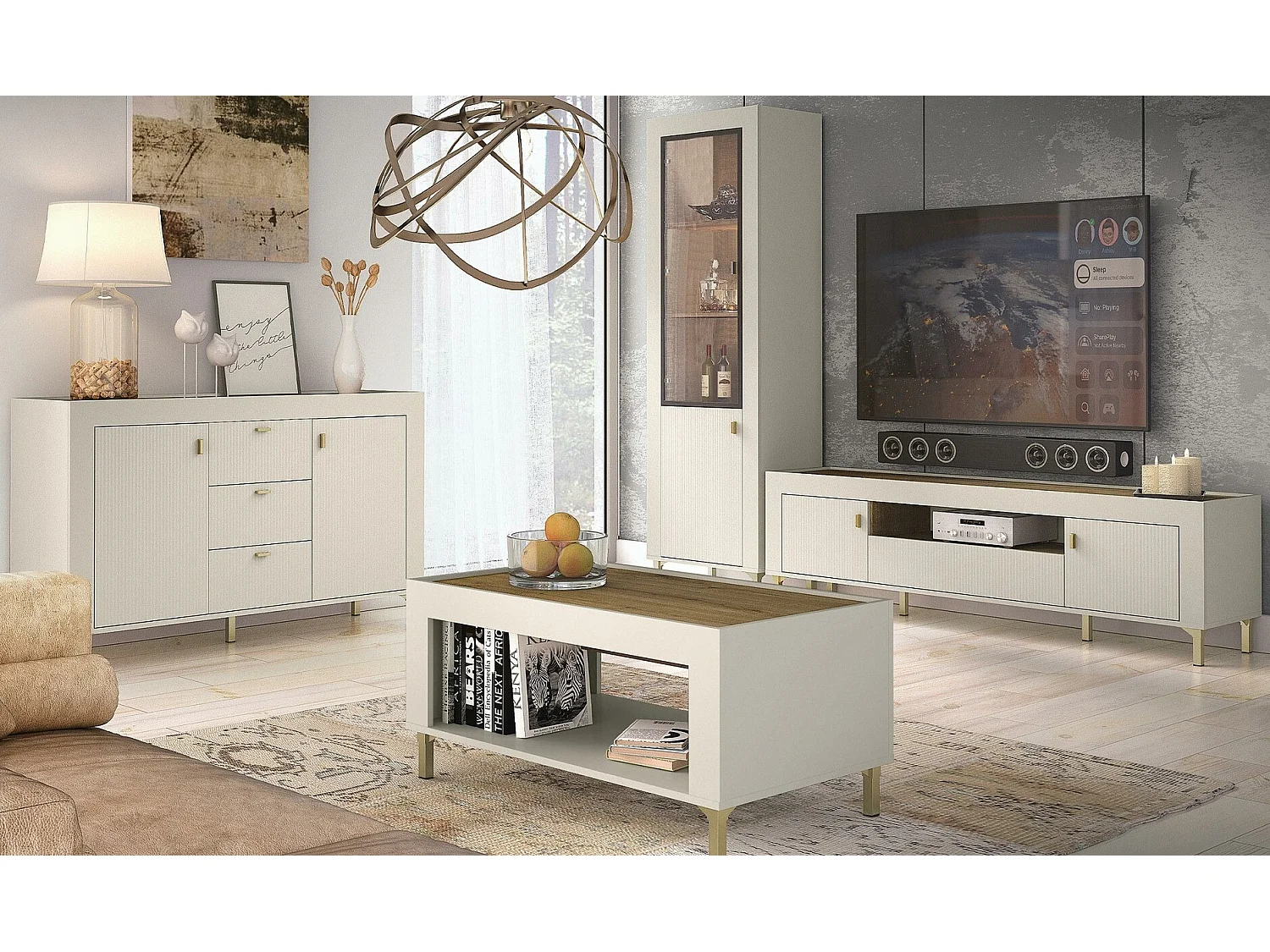 Commode Mormavu 103, Cachemire|Chêne, Avec tiroirs et portes, 84x138x40cm