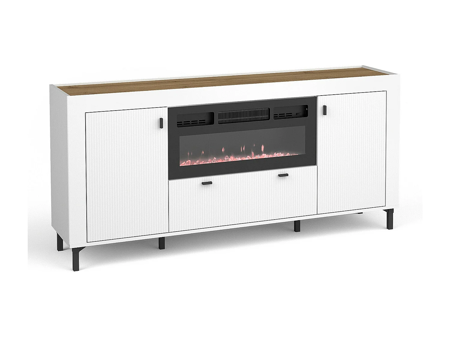 Commode Mormavu 110, Mat blanc|Chêne, Avec tiroirs et portes, 84x177x40cm