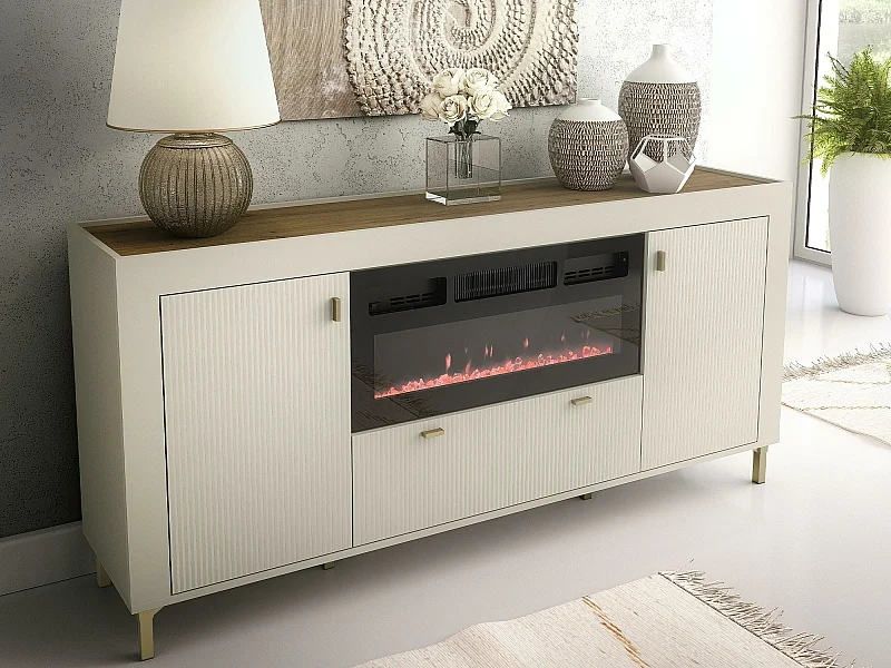 Commode Mormavu 110, Cachemire|Chêne, Avec tiroirs et portes, 84x177x40cm