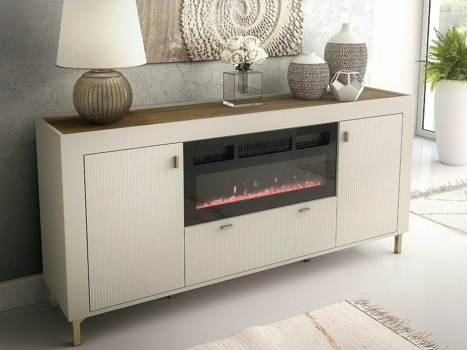 Commode Mormavu 110, Chêne|Cachemire, Avec tiroirs et portes, 84x177x40cm