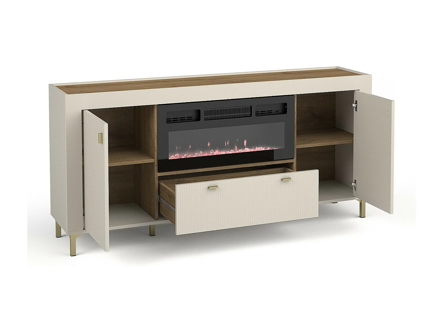 Commode Mormavu 110, Chêne|Cachemire, Avec tiroirs et portes, 84x177x40cm