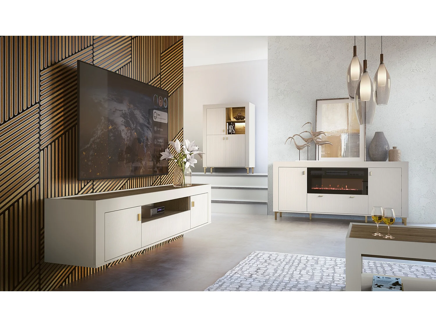 Commode Mormavu 110, Chêne|Cachemire, Avec tiroirs et portes, 84x177x40cm