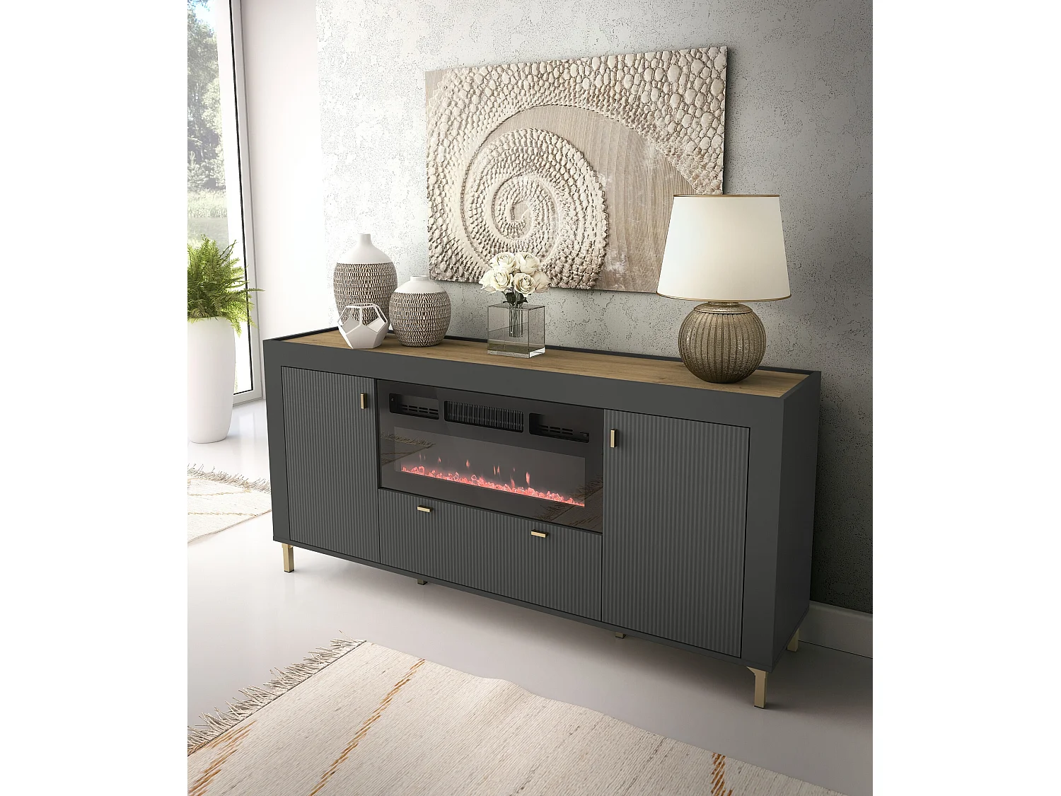 Commode Mormavu 110, Chêne|Noir mat, Avec tiroirs et portes, 84x177x40cm