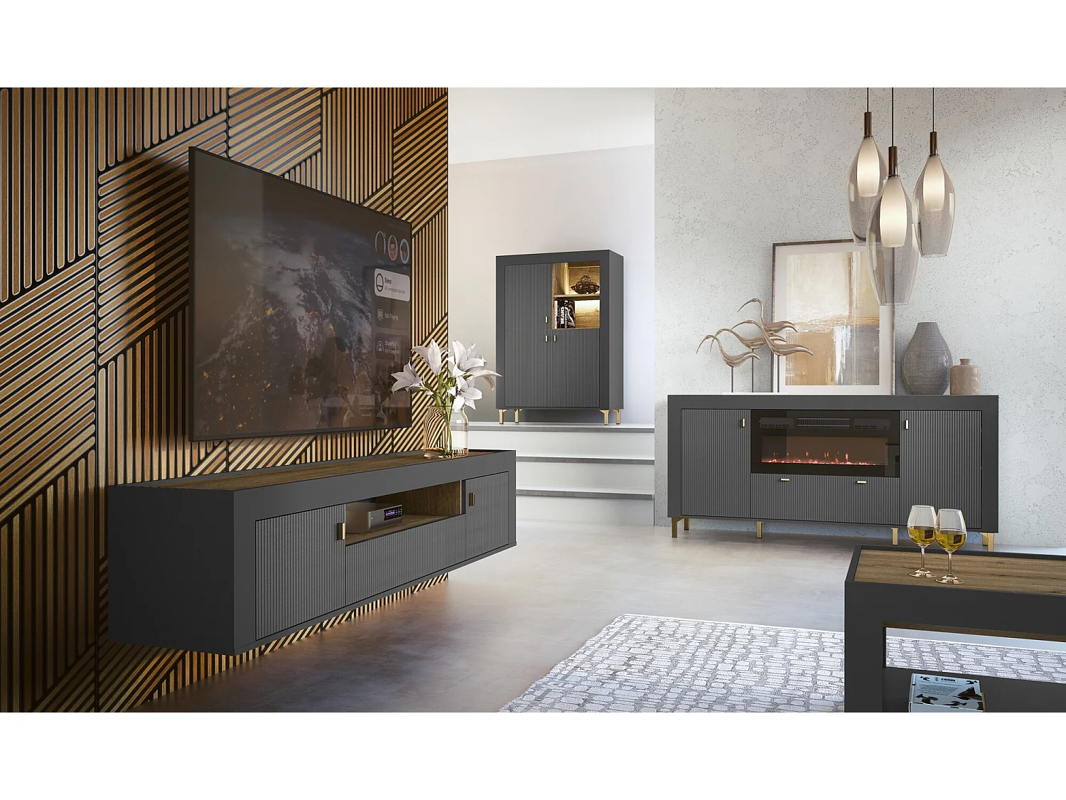 Commode Mormavu 110, Chêne|Noir mat, Avec tiroirs et portes, 84x177x40cm