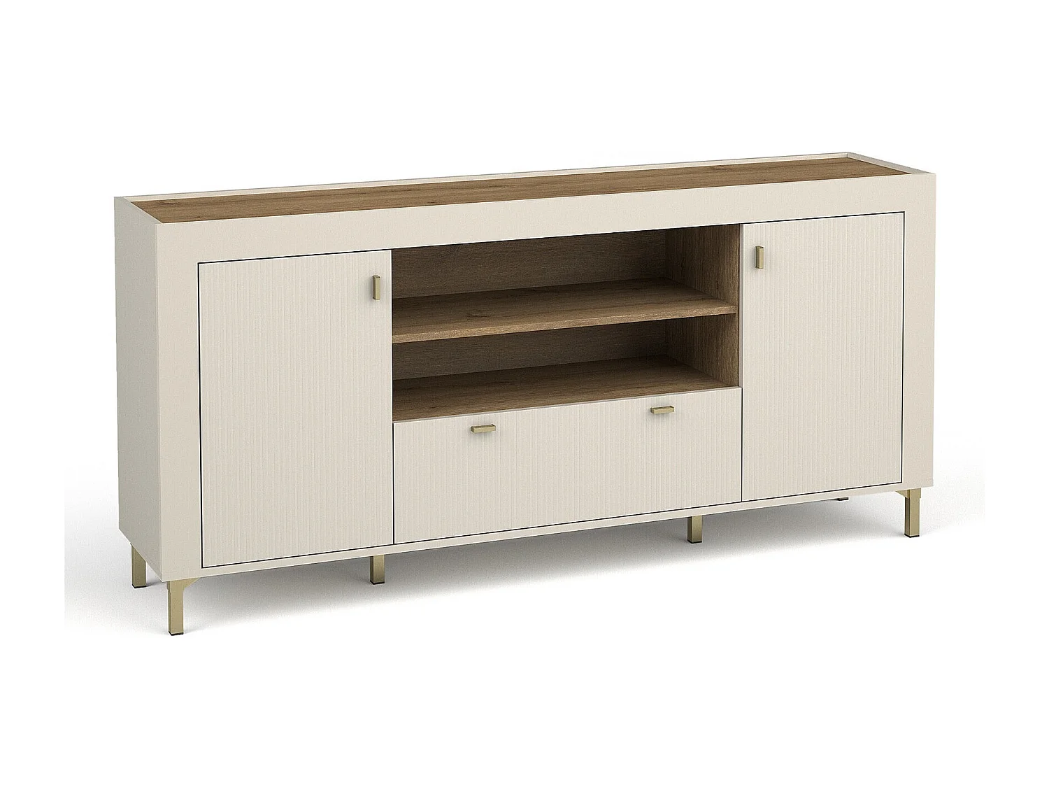 Commode Mormavu 110, Cachemire|Chêne, Avec tiroirs et portes, 84x177x40cm