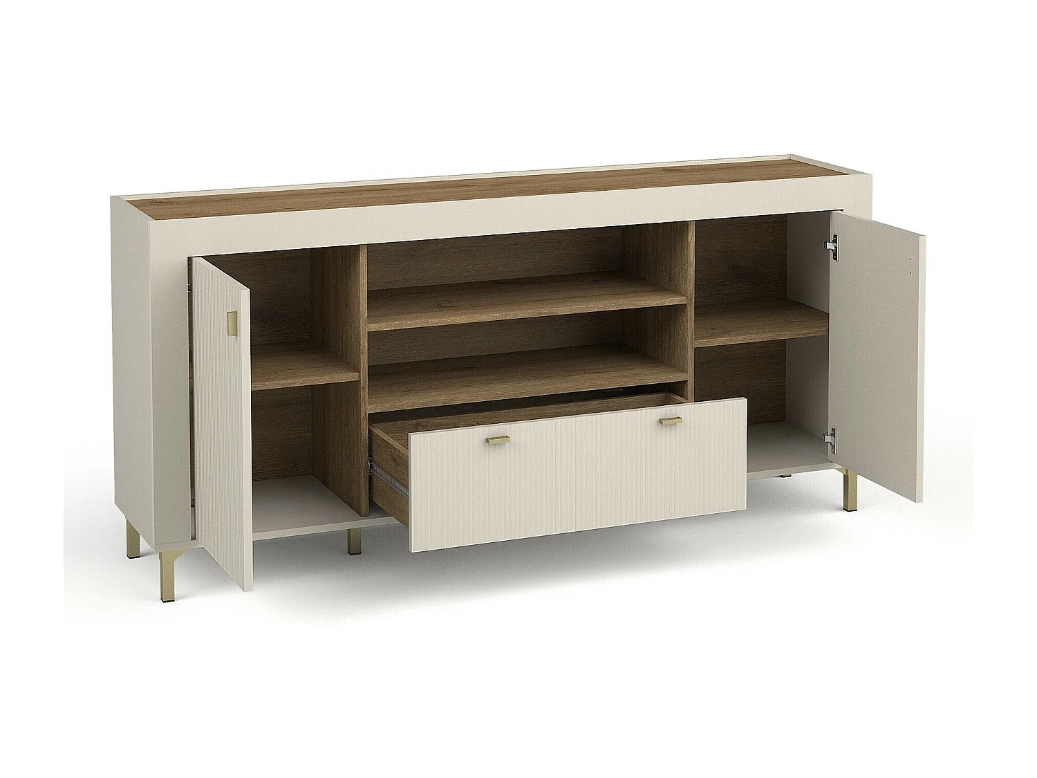 Commode Mormavu 110, Cachemire|Chêne, Avec tiroirs et portes, 84x177x40cm