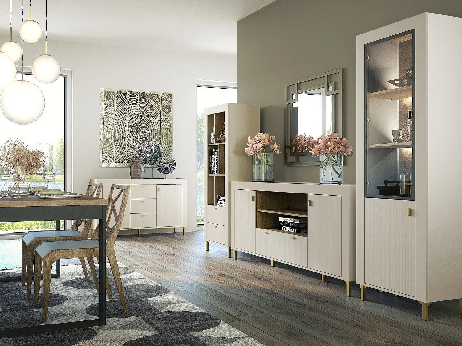 Commode Mormavu 110, Cachemire|Chêne, Avec tiroirs et portes, 84x177x40cm