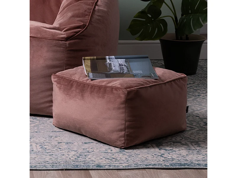 Pouf repose-pieds carré velours rose - AMARA