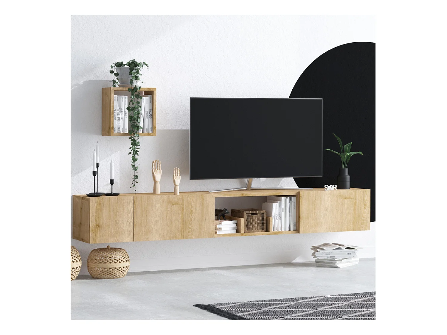 TV-Möbel mit Ablagen in heller Eiche Nachbildung BERGEN