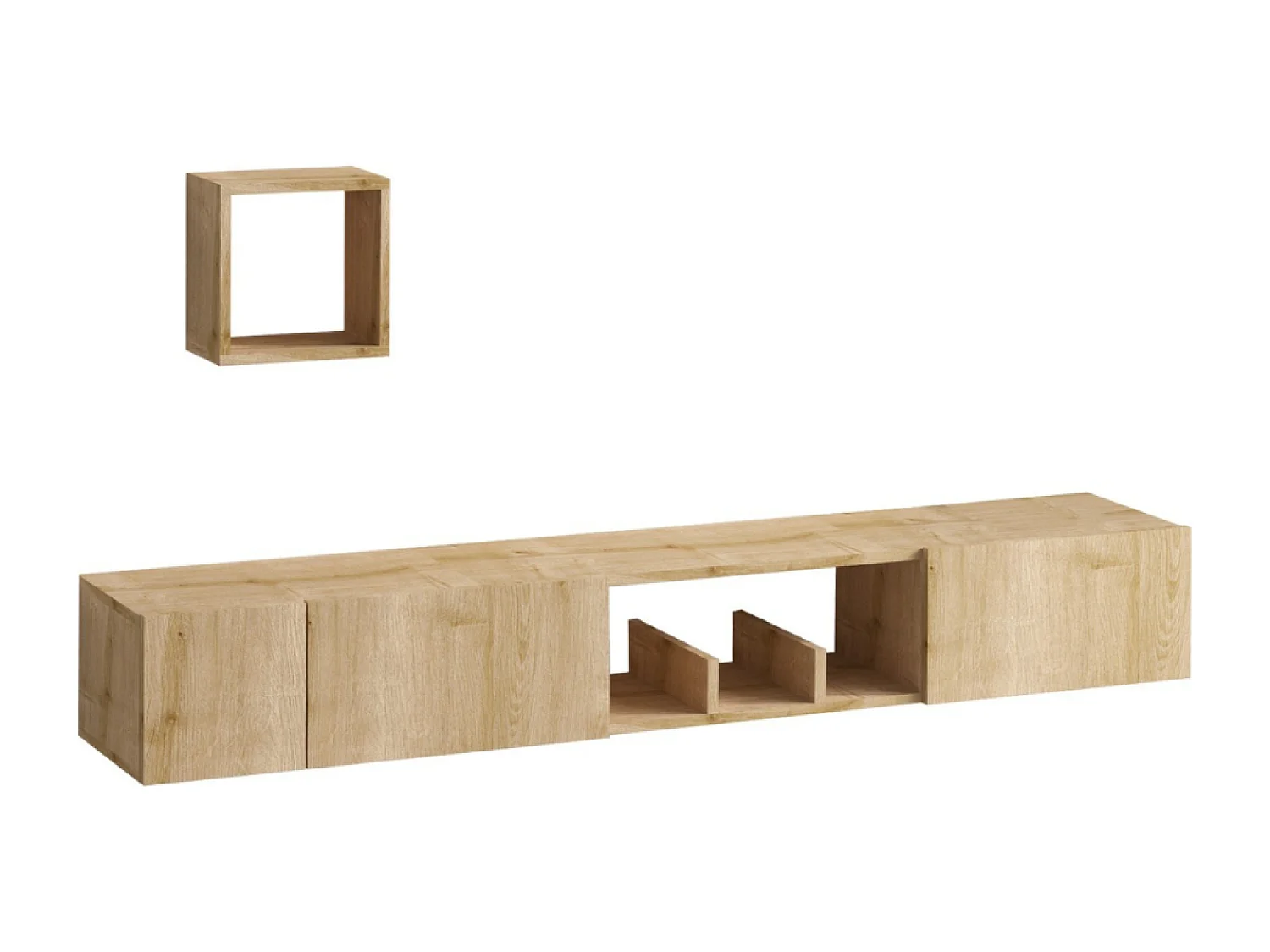 Meuble tv avec rangements imitation chêne clair BERGEN