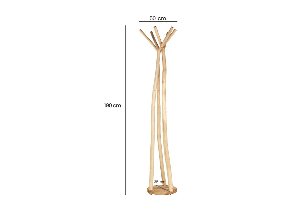 Porte-manteau 190 cm 4 accroches socle rond en bois teck clair – RAVI