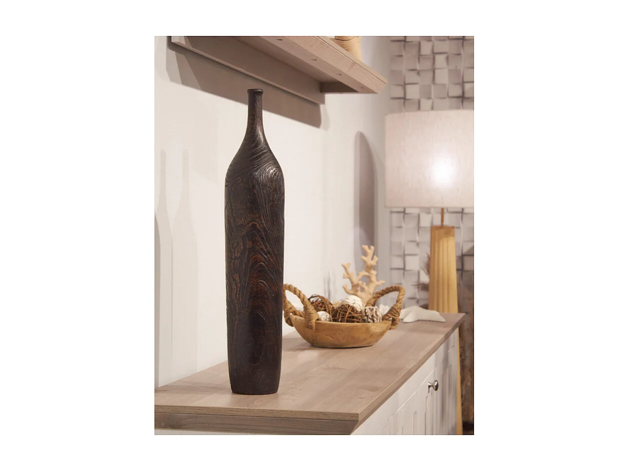 Vase décoratif 59 cm racine de bois de teck finition noire - GABRIELA
