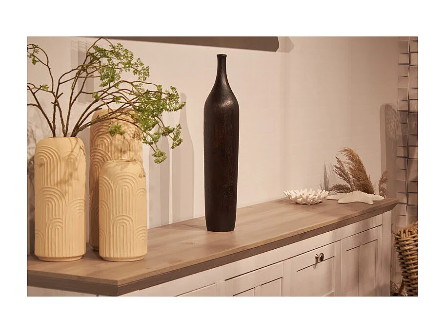 Vase décoratif 59 cm racine de bois de teck finition noire - GABRIELA