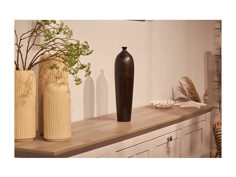 Vase décoratif 29 cm racine de bois de teck finition noire - GABRIELA