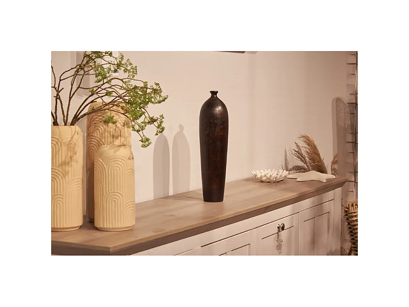 Vase décoratif 45 cm racine de bois de teck finition noire - GABRIELA