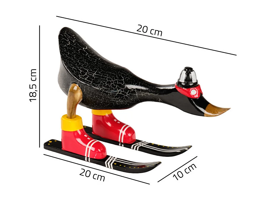 Statuette décorative 18 cm canard skieur noir en bois de teck – DONNY