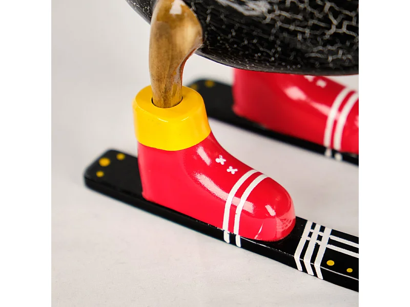 Statuette décorative 18 cm canard skieur noir en bois de teck – DONNY