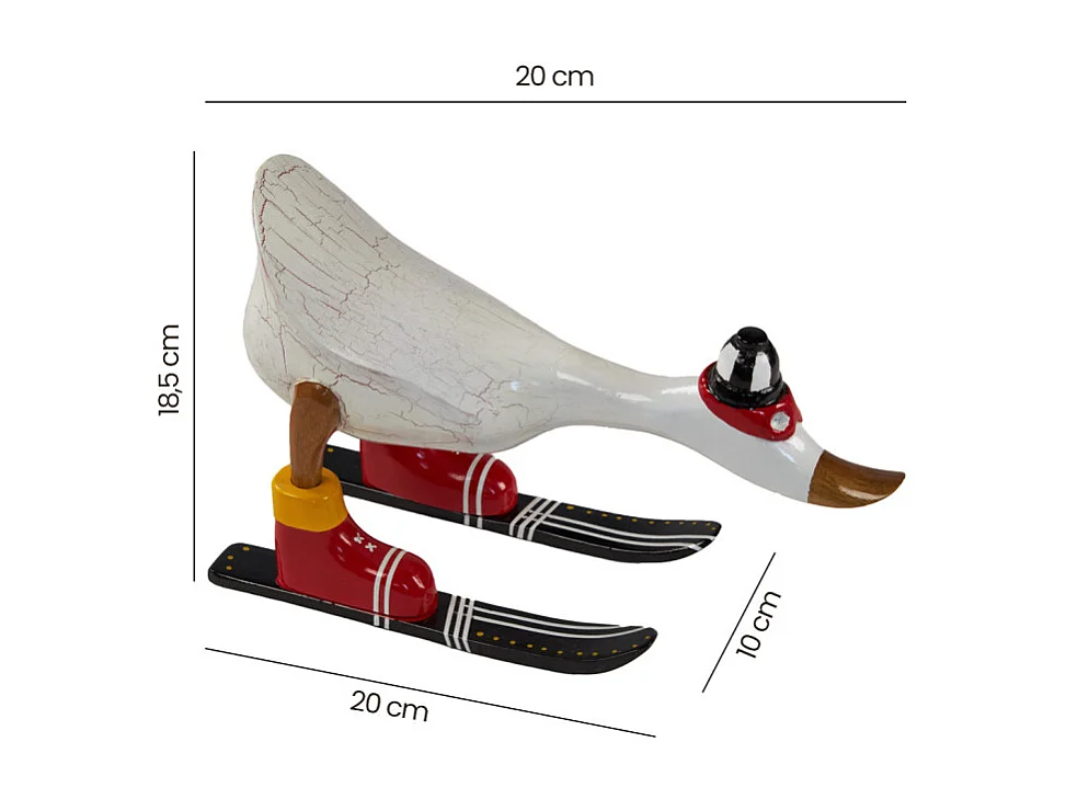 Statuette décorative 18 cm canard skieur blanc bois de teck – DONNY