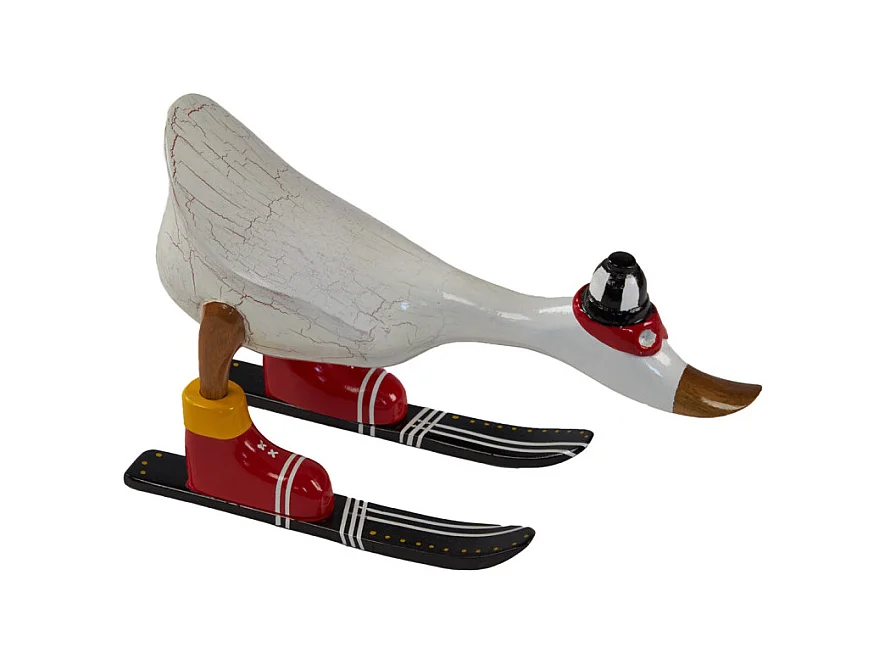 Statuette décorative 18 cm canard skieur blanc bois de teck – DONNY