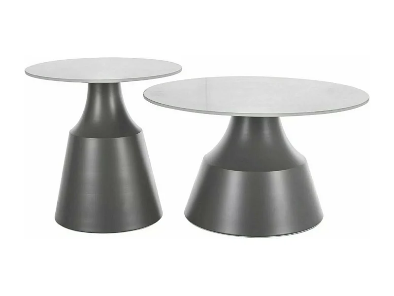 Ensemble de deux tables basses rondes avec plateau aspect marbre blanc Pyxis