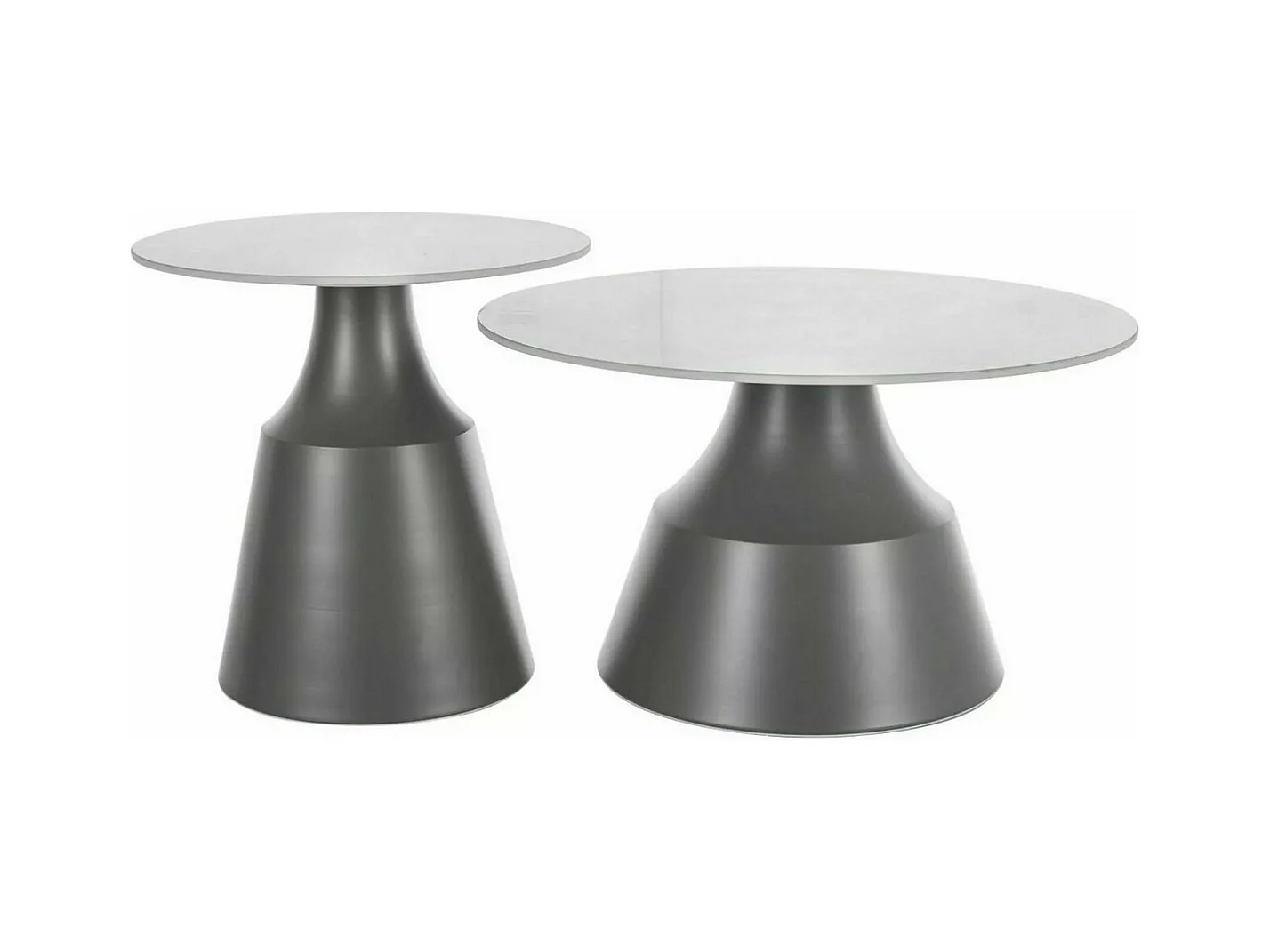 Ensemble de deux tables basses rondes avec plateau aspect marbre blanc Pyxis