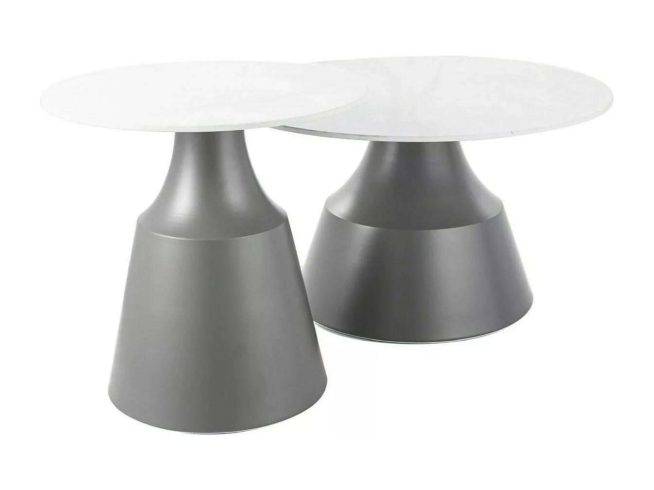 Lote de dos mesas de centro redondas con tablero Pyxis de aspecto mármol blanco