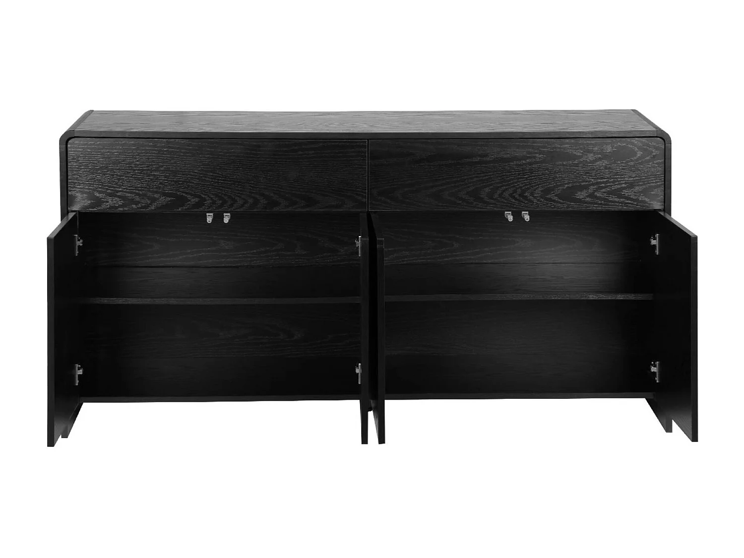 Buffet de rangement. buffet bas. 2 tiroirs 4 portes effet bois noir arrondi