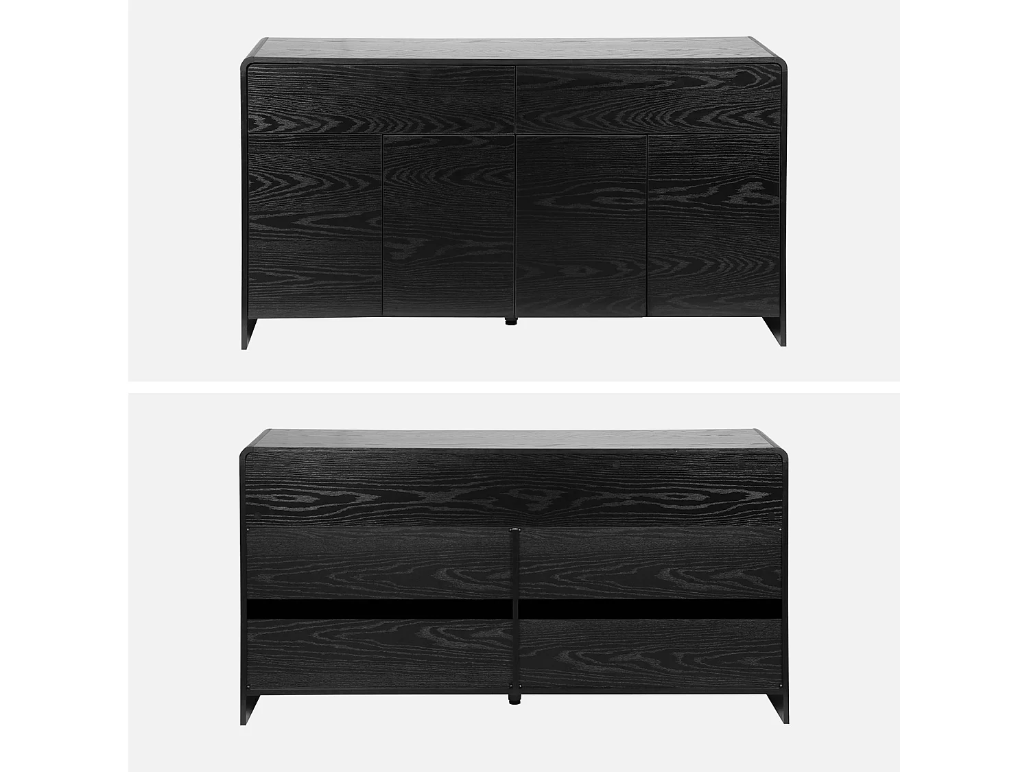 Buffet de rangement. buffet bas. 2 tiroirs 4 portes effet bois noir arrondi