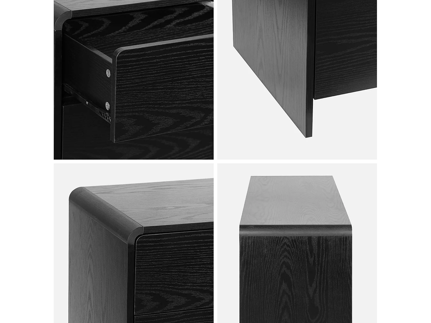 Buffet de rangement. buffet bas. 2 tiroirs 4 portes effet bois noir arrondi