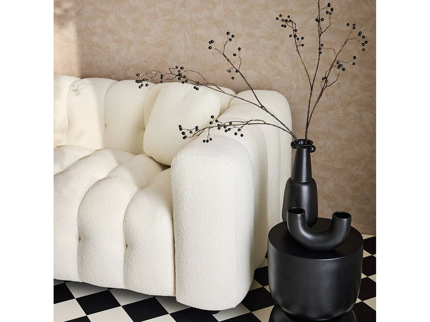 Sofá de 2 plazas, tapizado en borreguito crema