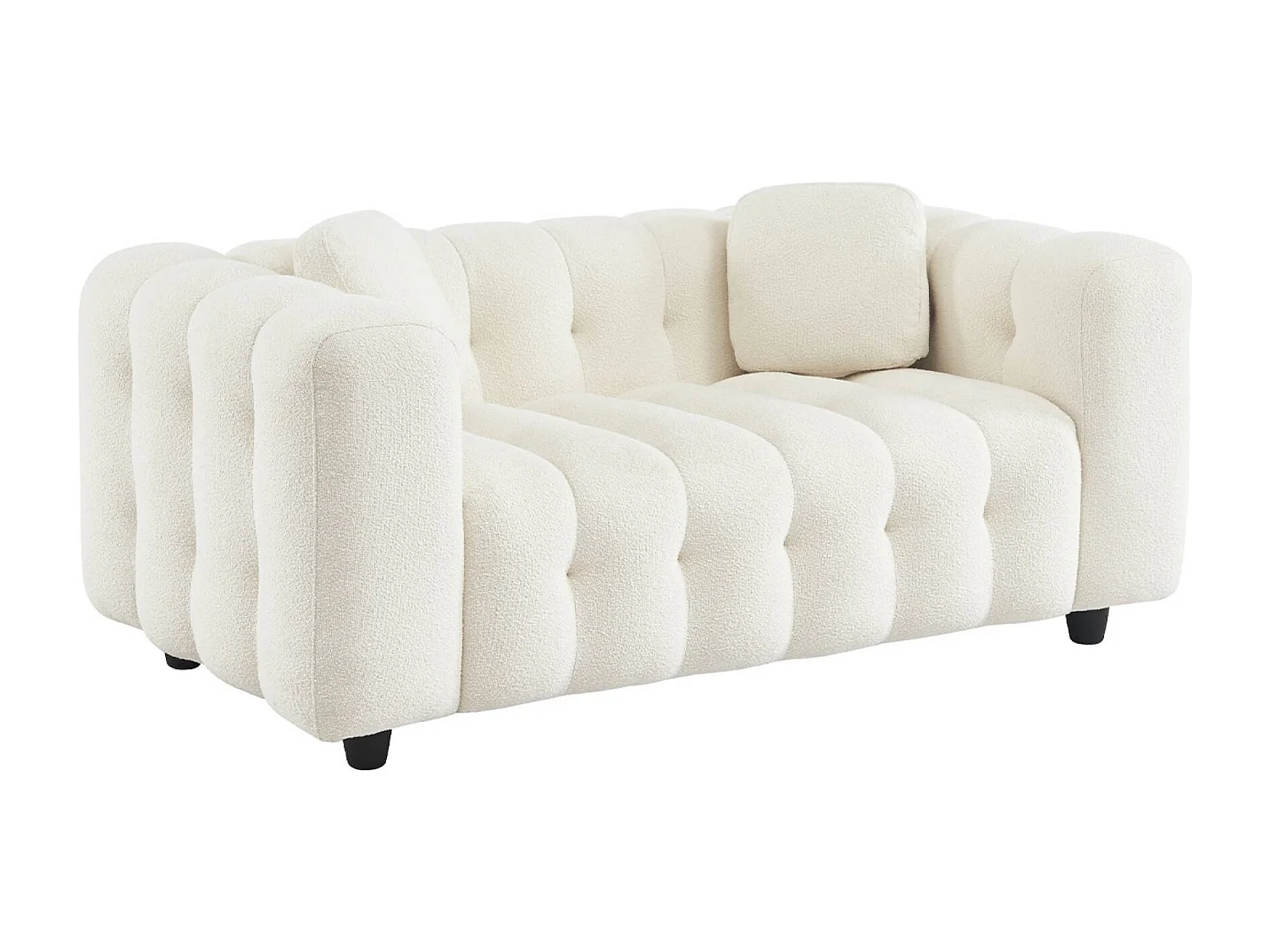 Divano a 2 posti, rivestito in tessuto bouclé testurizzato, bianco