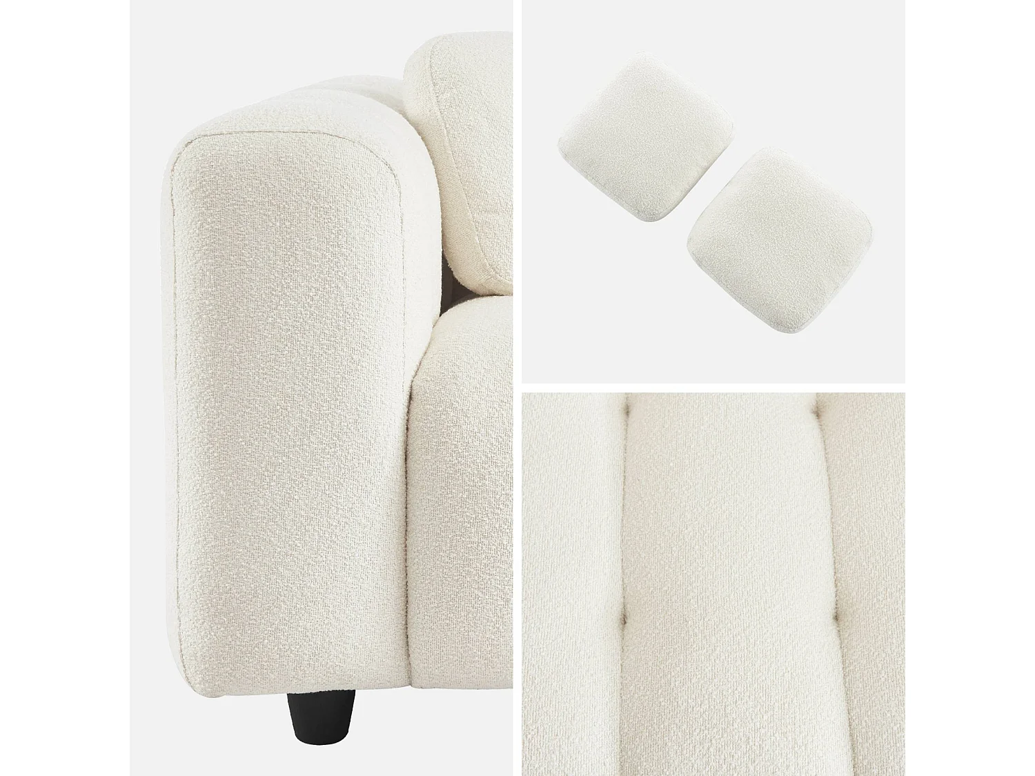 Divano a 2 posti, rivestito in tessuto bouclé testurizzato, bianco